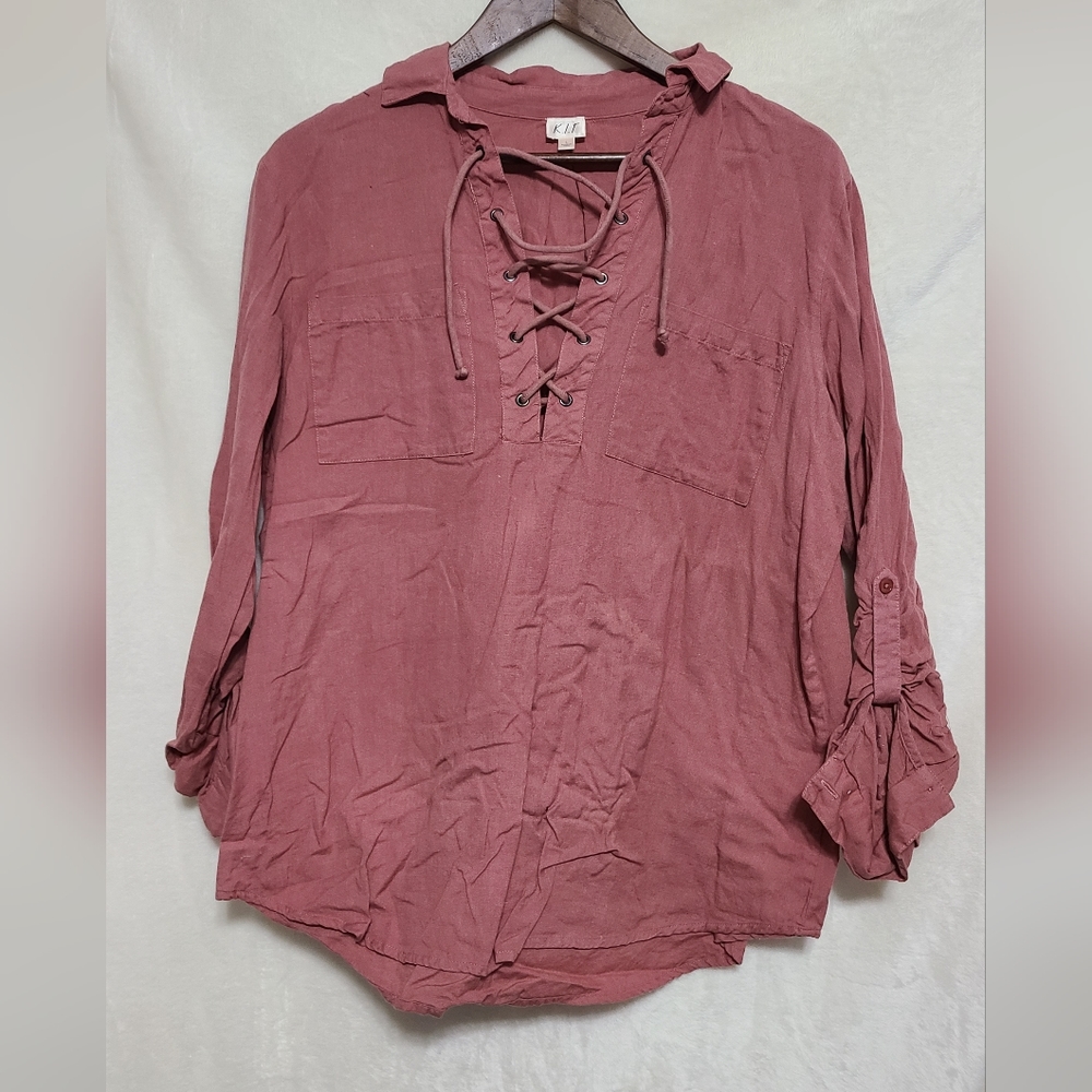 K.I.T. Dusty Rose Peasant Blouse Size L